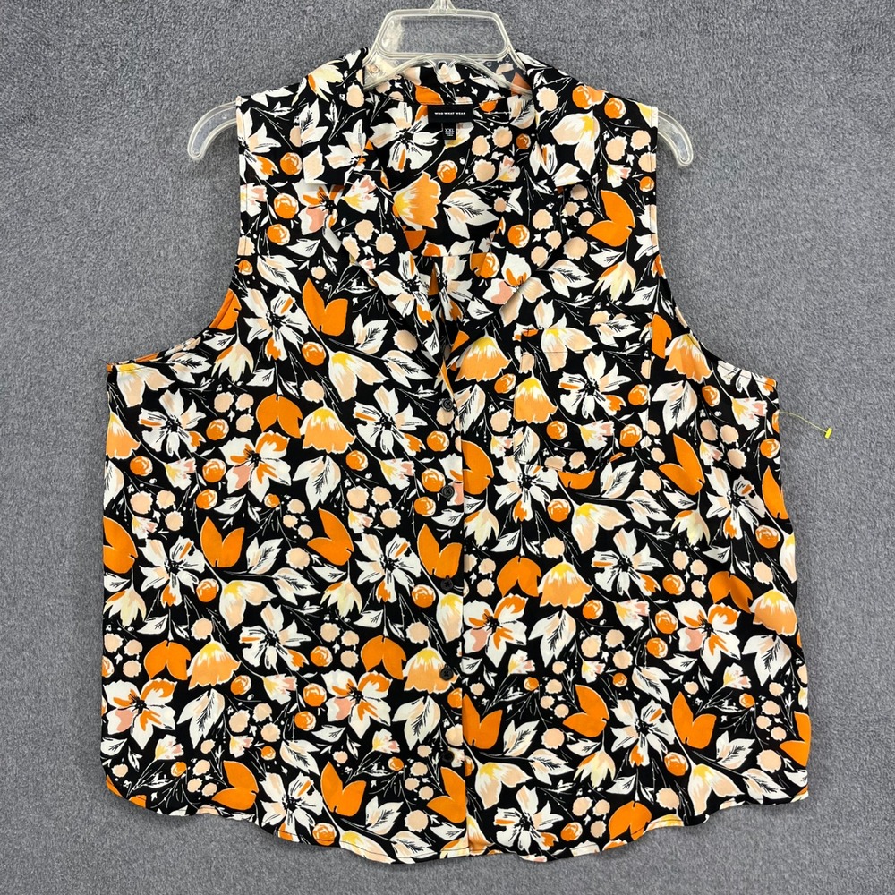 Who What Wear Sleeveless Blouse Womens XXL Orange Black Floral fall Top